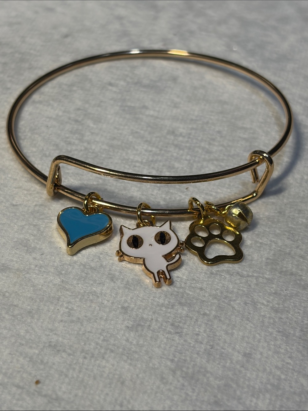 Cattitude Gold Adjustable Charm Bangle Bracelet